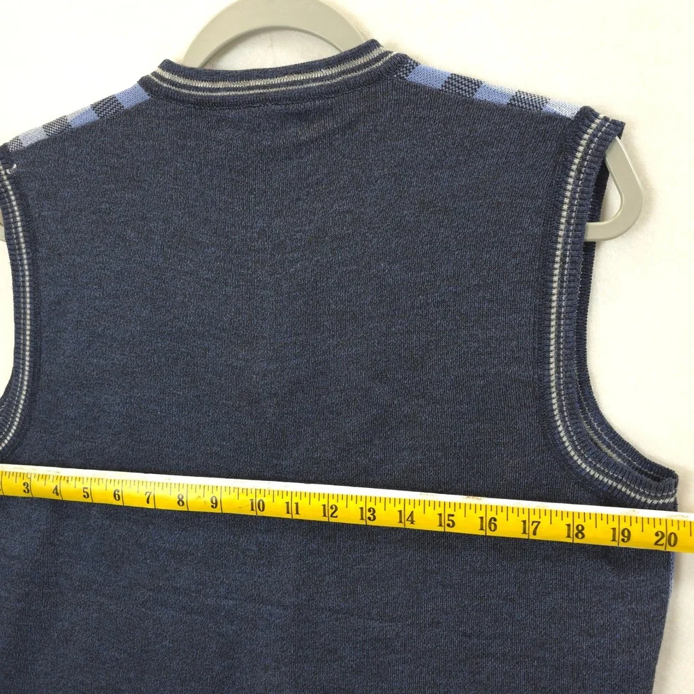 Fuzion Men's XL Blue Plaid Sweater Vest V-Neck Grandpacore Preppy Academia